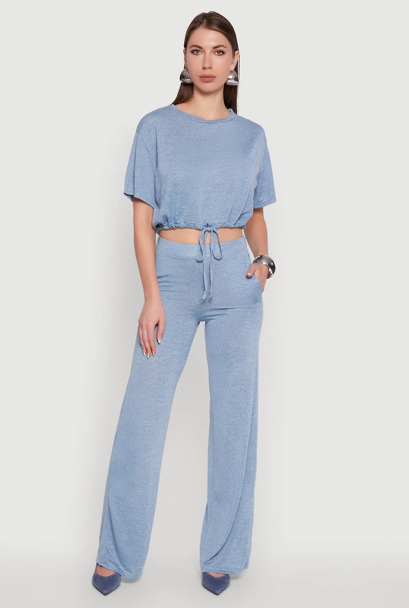 Womens Daisy High Waisted Straight Leg Brushed Knit Pants,