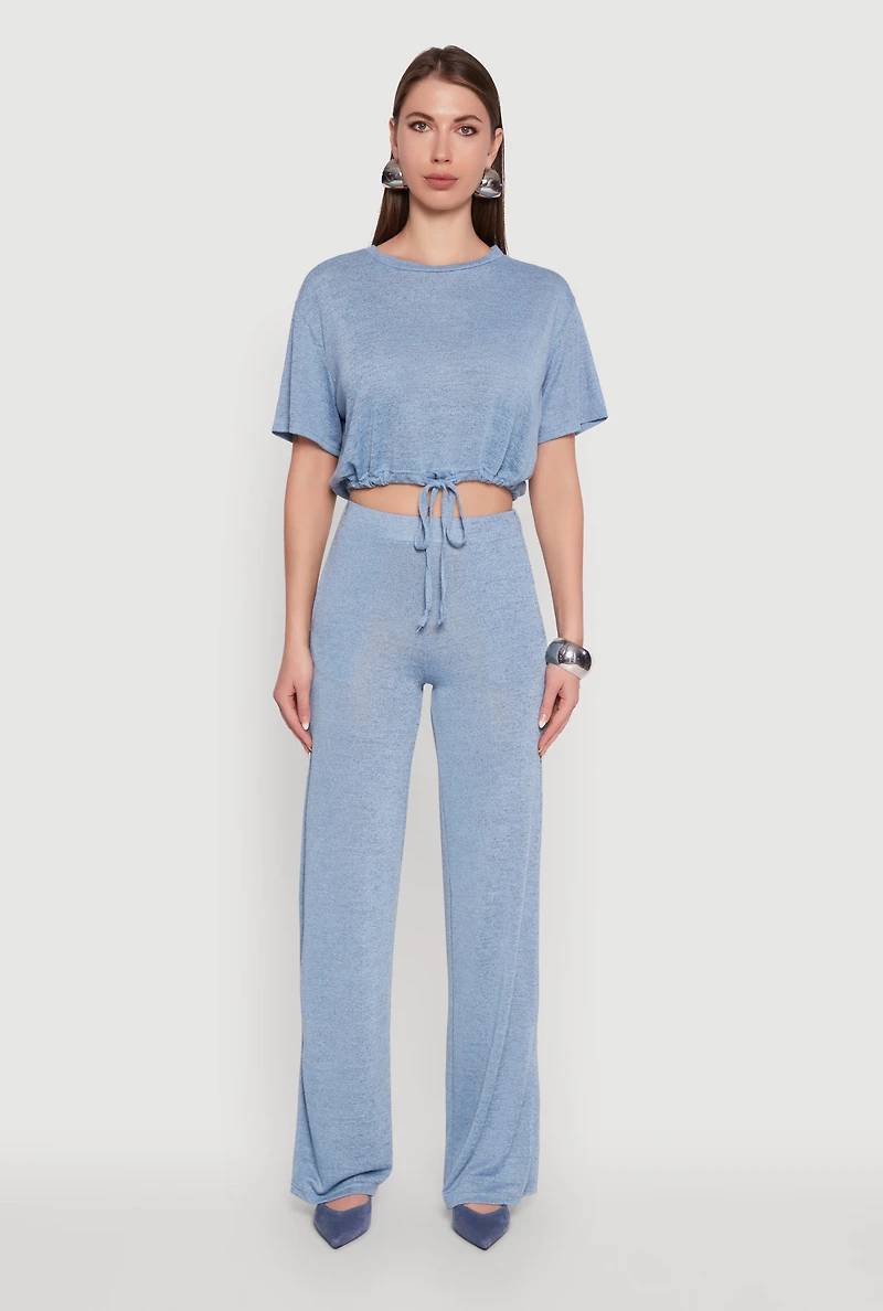 Womens Daisy High Waisted Straight Leg Brushed Knit Pants, Blue, Size M