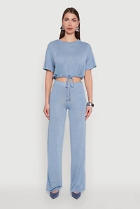 Womens Daisy High Waisted Straight Leg Brushed Knit Pants, Blue, Size M