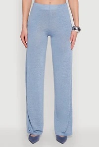 Womens Daisy High Waisted Straight Leg Brushed Knit Pants, Blue, Size M