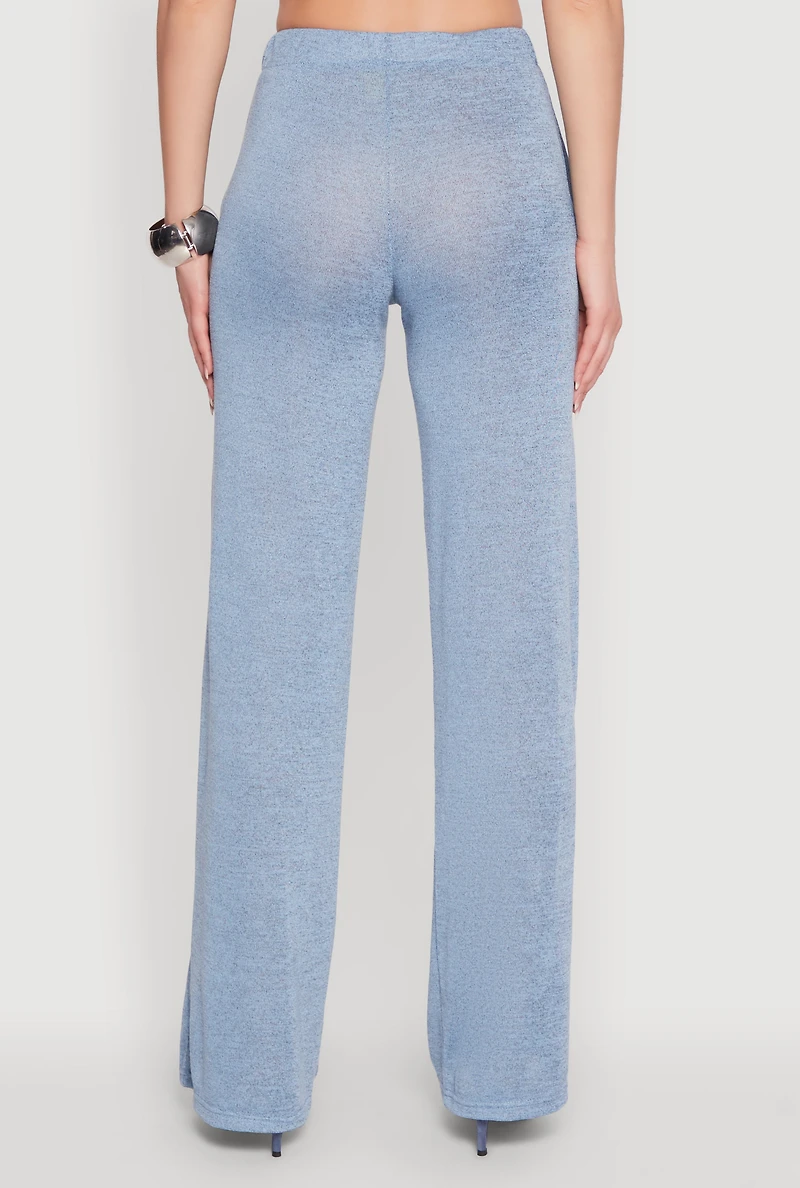 Womens Daisy High Waisted Straight Leg Brushed Knit Pants, Blue, Size M