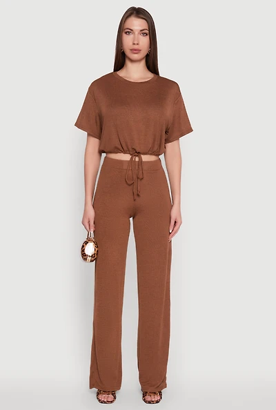 Womens Daisy High Waisted Wide Leg Brushed Knit Pants,