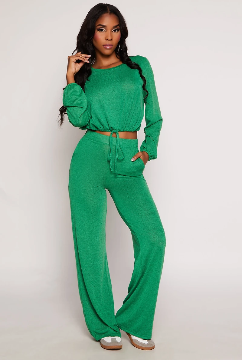Womens Daisy Drawstring Hem Long Sleeve Crop Top,