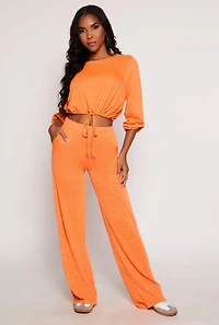 Daisy Drawstring Hem Long Sleeve Crop Top