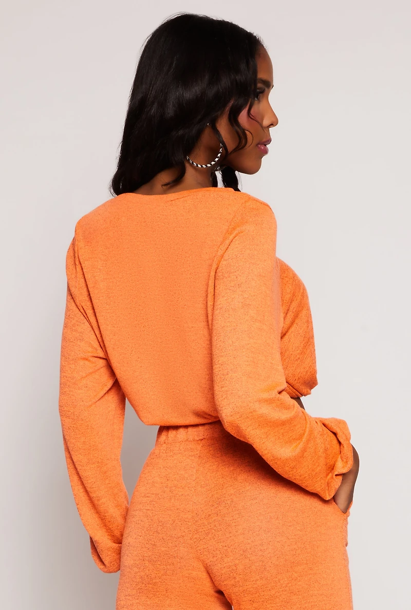 Daisy Drawstring Hem Long Sleeve Crop Top