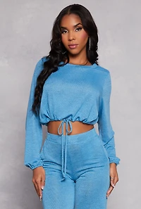 Womens Daisy Drawstring Hem Long Sleeve Crop Top, M