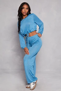 Womens Daisy Drawstring Hem Long Sleeve Crop Top, M