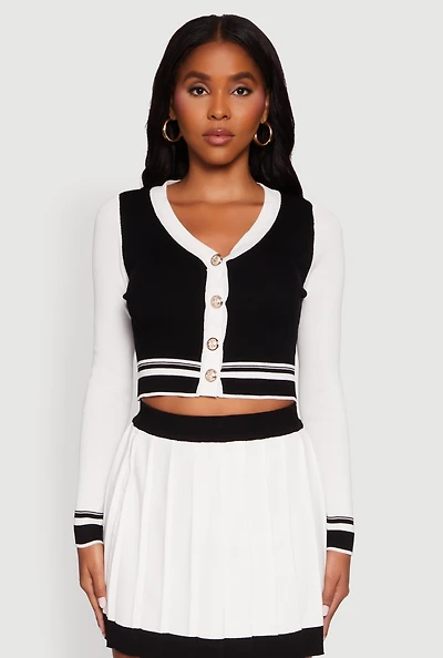 Womens Color Blocked Cropped Cardigan, Multi,