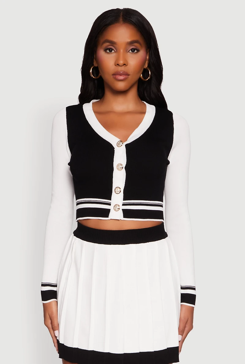 Color Blocked Cropped Cardigan