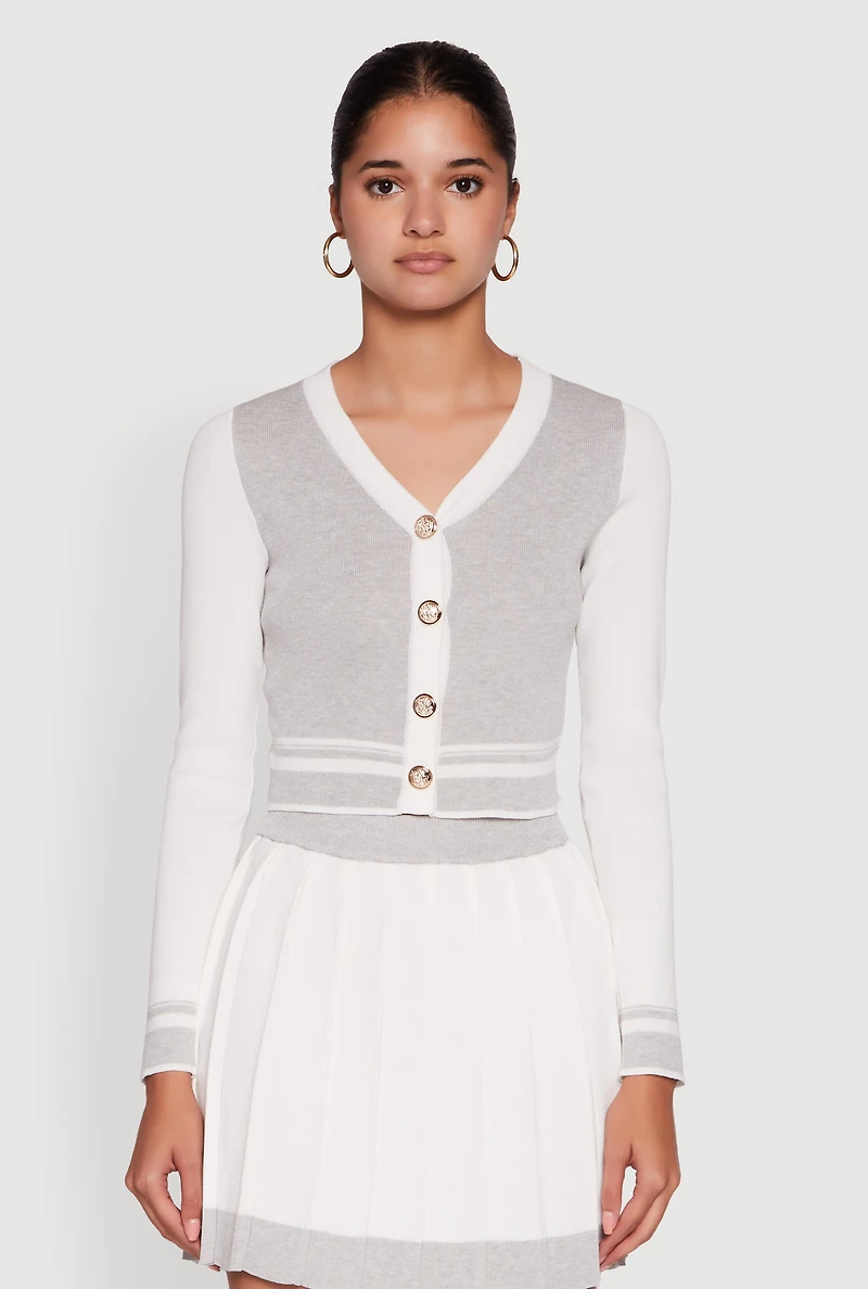 Womens Color Blocked Cropped Cardigan, Multi,