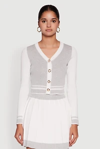 Womens Color Blocked Cropped Cardigan, Multi,