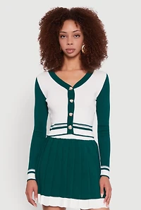 Womens Color Blocked Cropped Cardigan, Multi,