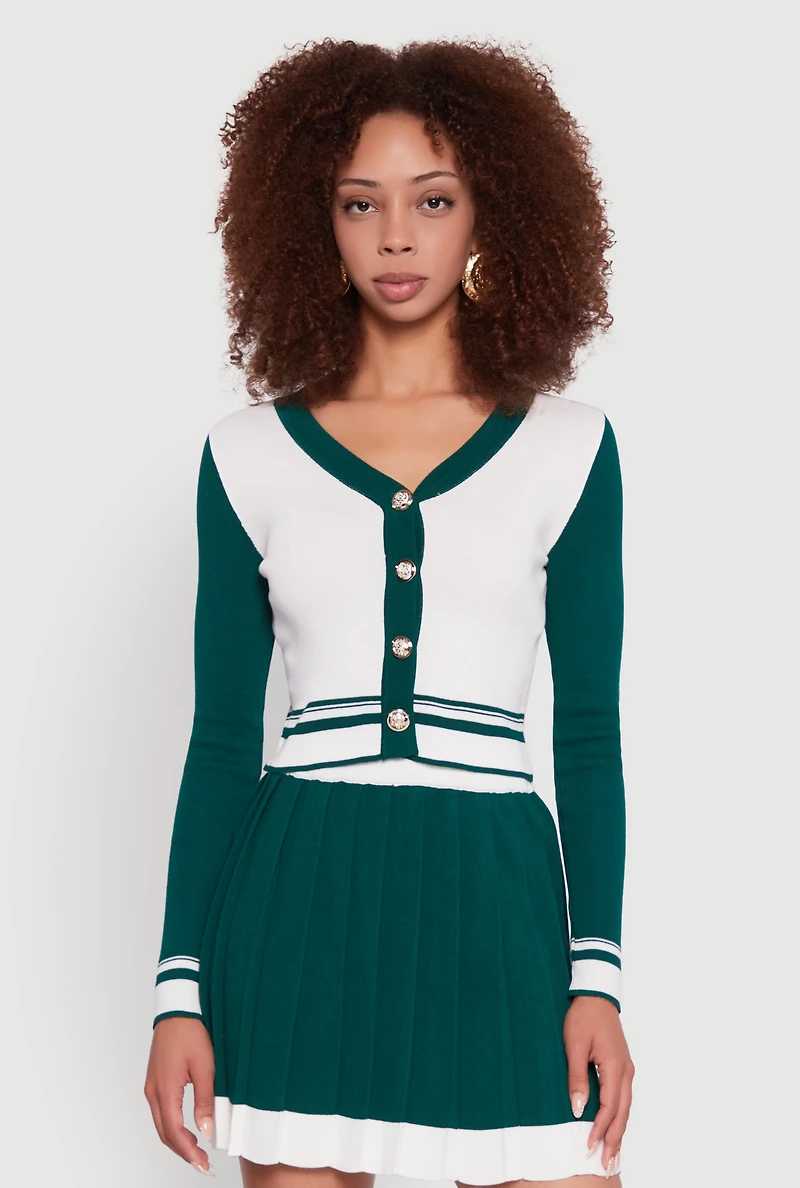 Color Blocked Cropped Cardigan