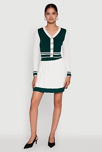 Womens Color Blocked Crop Cardigan, Multi,