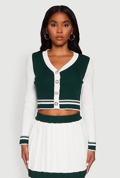 Womens Color Blocked Cropped Cardigan, Multi,
