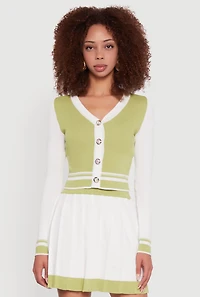 Womens Color Blocked Cropped Cardigan, Multi,
