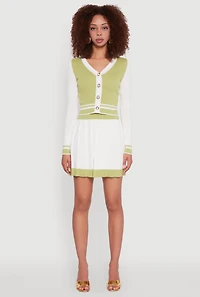 Womens Color Blocked Cropped Cardigan, Multi,