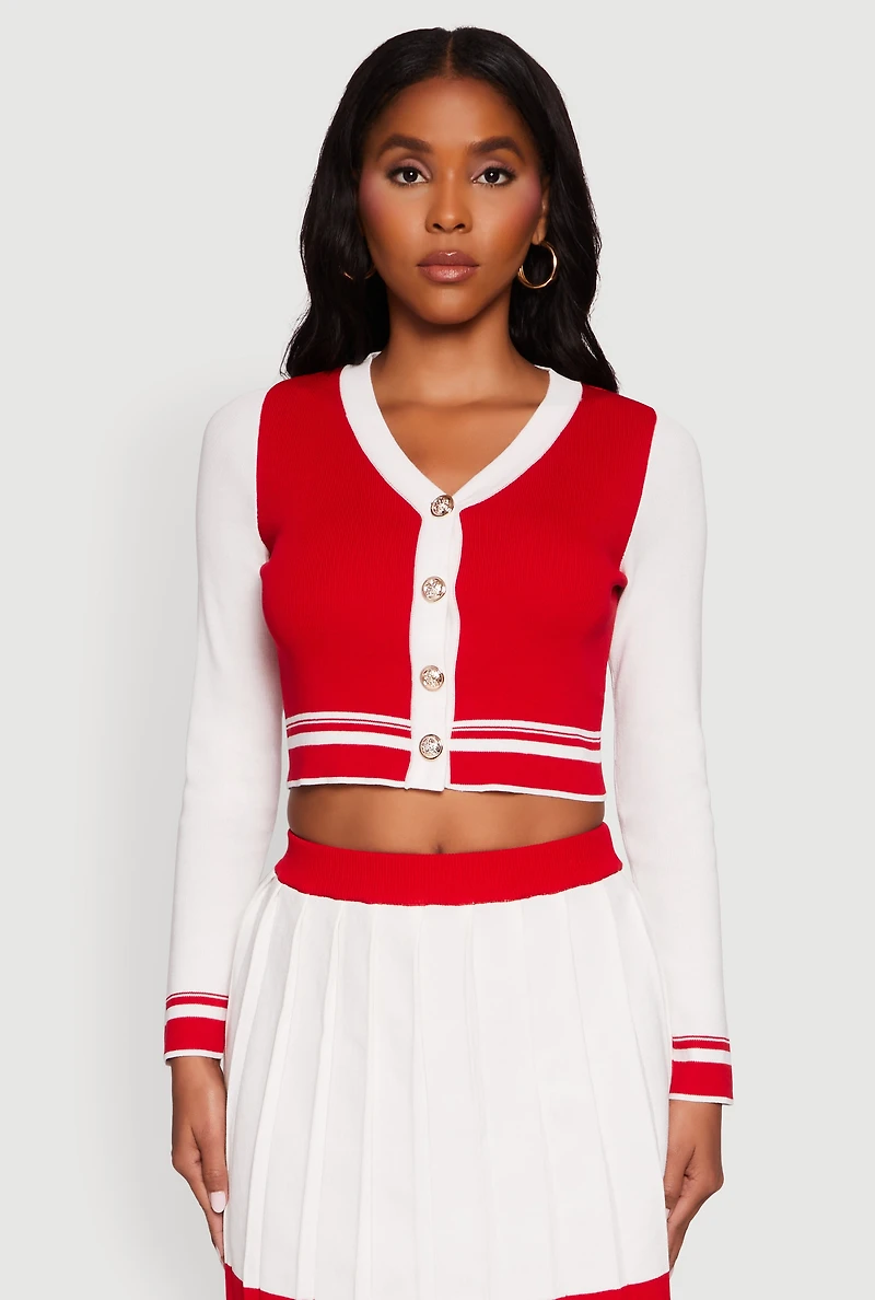 Womens Color Blocked Cropped Cardigan, Multi,