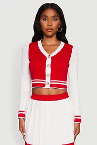 Womens Color Blocked Cropped Cardigan, Multi,