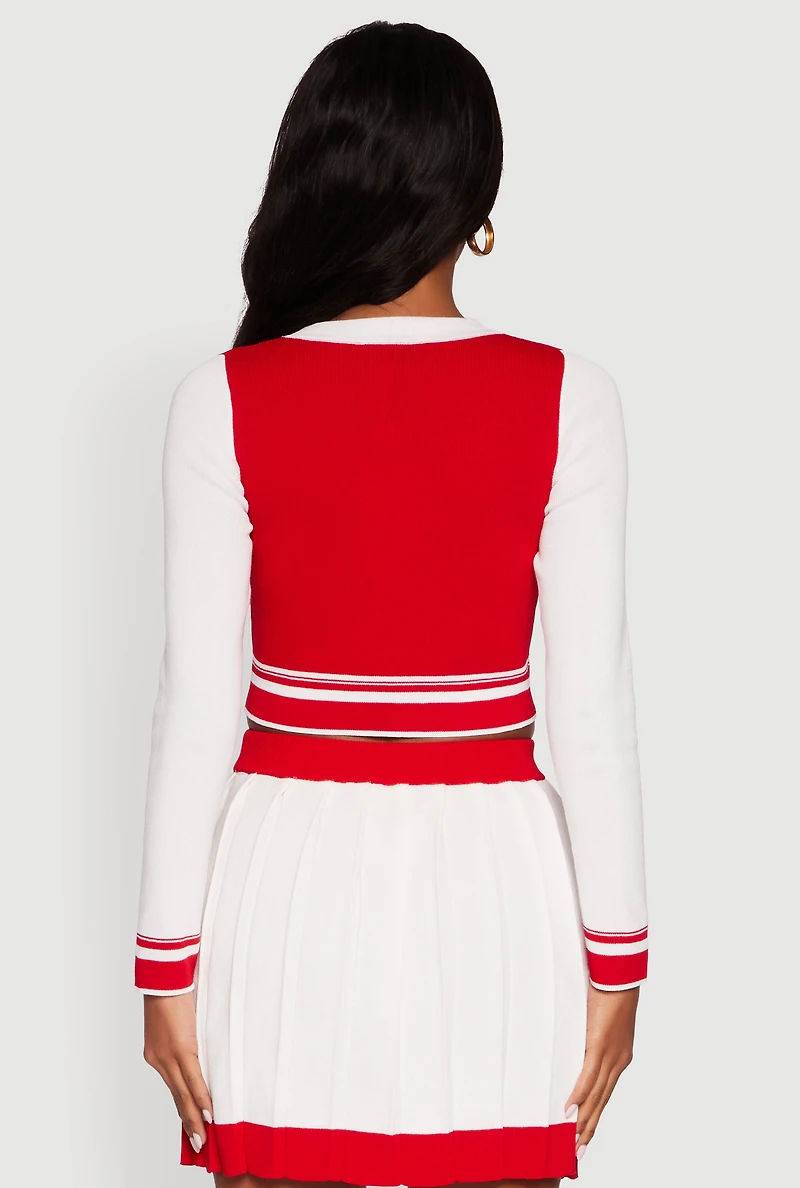 Womens Color Blocked Cropped Cardigan, Multi,