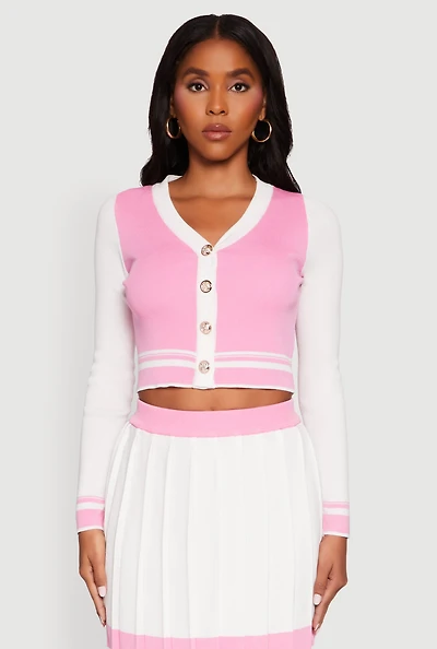 Womens Color Blocked Cropped Cardigan, Multi,