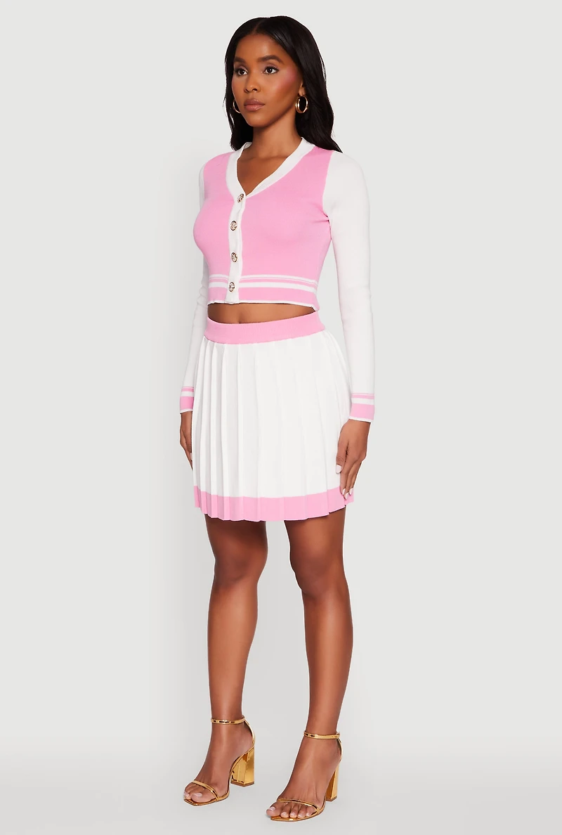 Womens Color Blocked Cropped Cardigan, Multi,