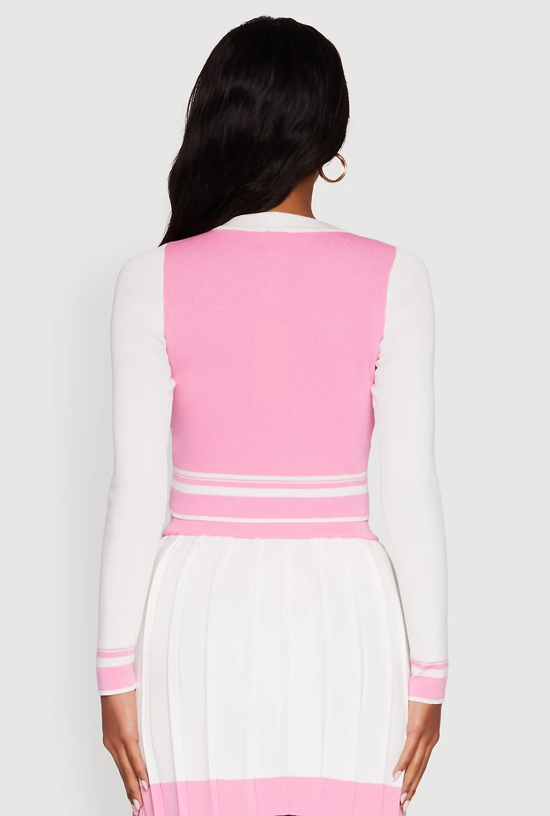 Womens Color Blocked Cropped Cardigan, Multi,