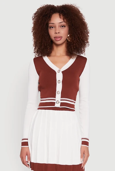 Womens Color Blocked Cropped Cardigan, Multi,