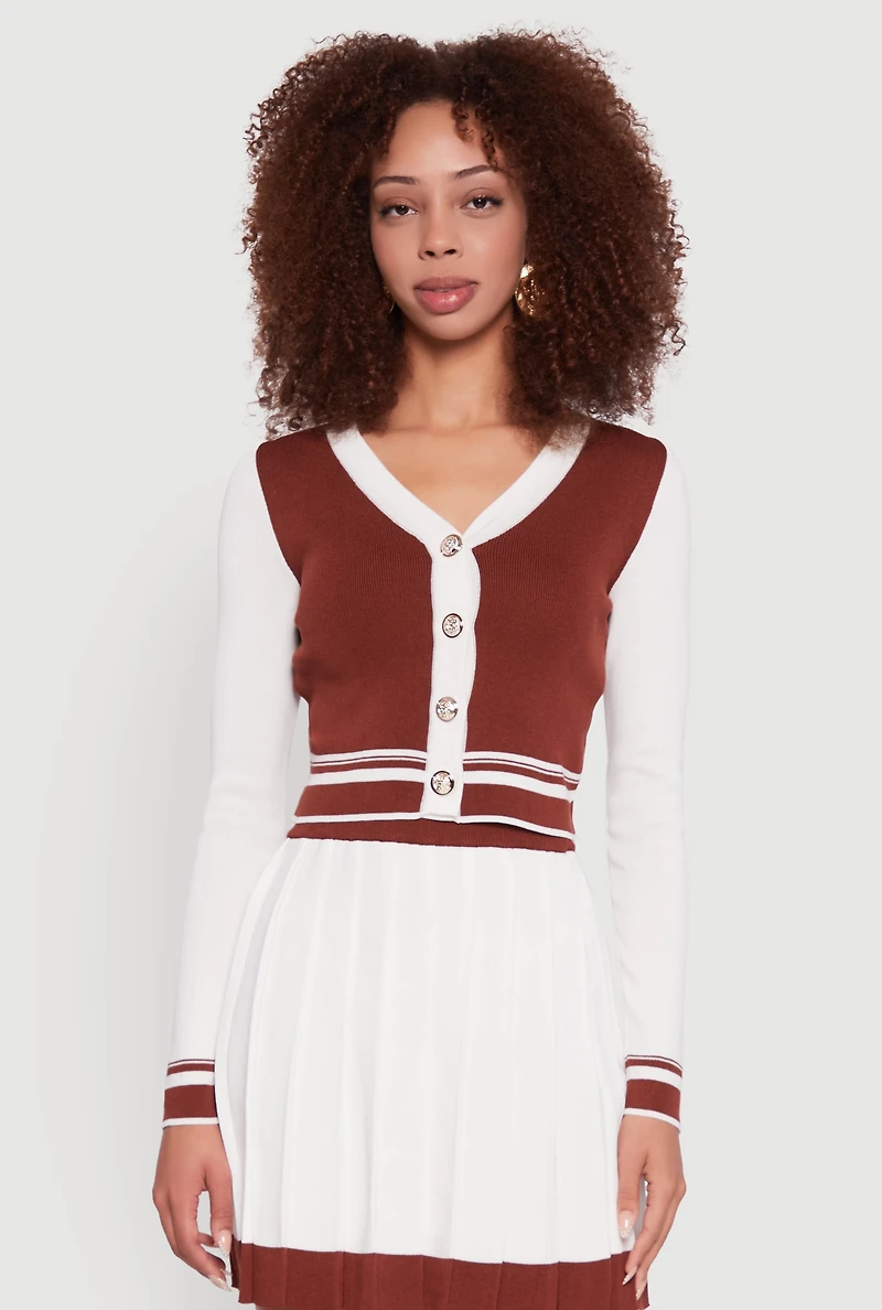 Color Blocked Cropped Cardigan