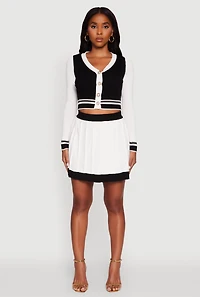 Contrast Trim Pleated Midi Skirt