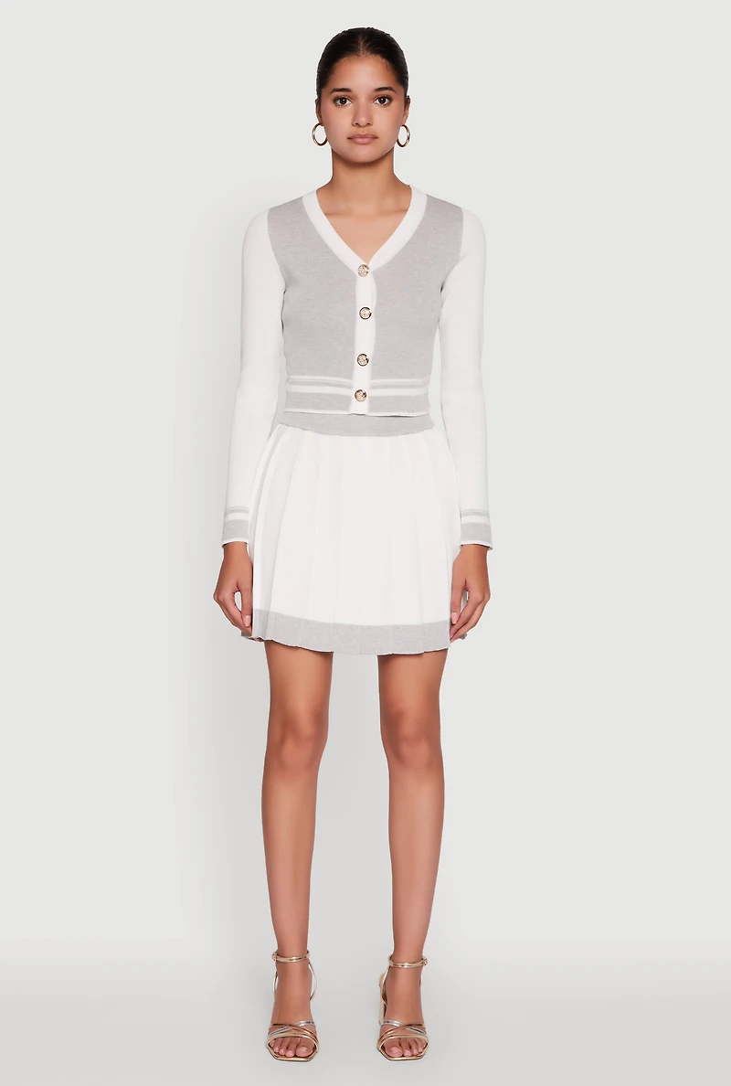 Womens Contrast Trim Pleated Midi Skirt, White,