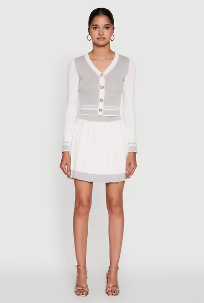 Womens Contrast Trim Pleated Midi Skirt, White,