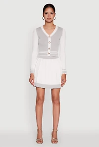 Womens Contrast Trim Pleated Midi Skirt, White,
