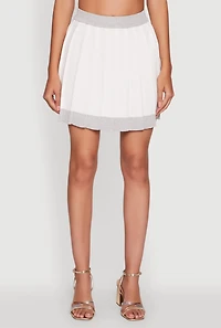 Womens Contrast Trim Pleated Midi Skirt, White,