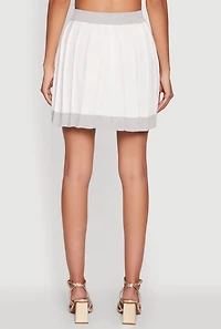 Womens Contrast Trim Pleated Midi Skirt, White,