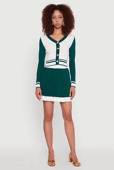 Womens Contrast Trim Pleated Midi Skirt,