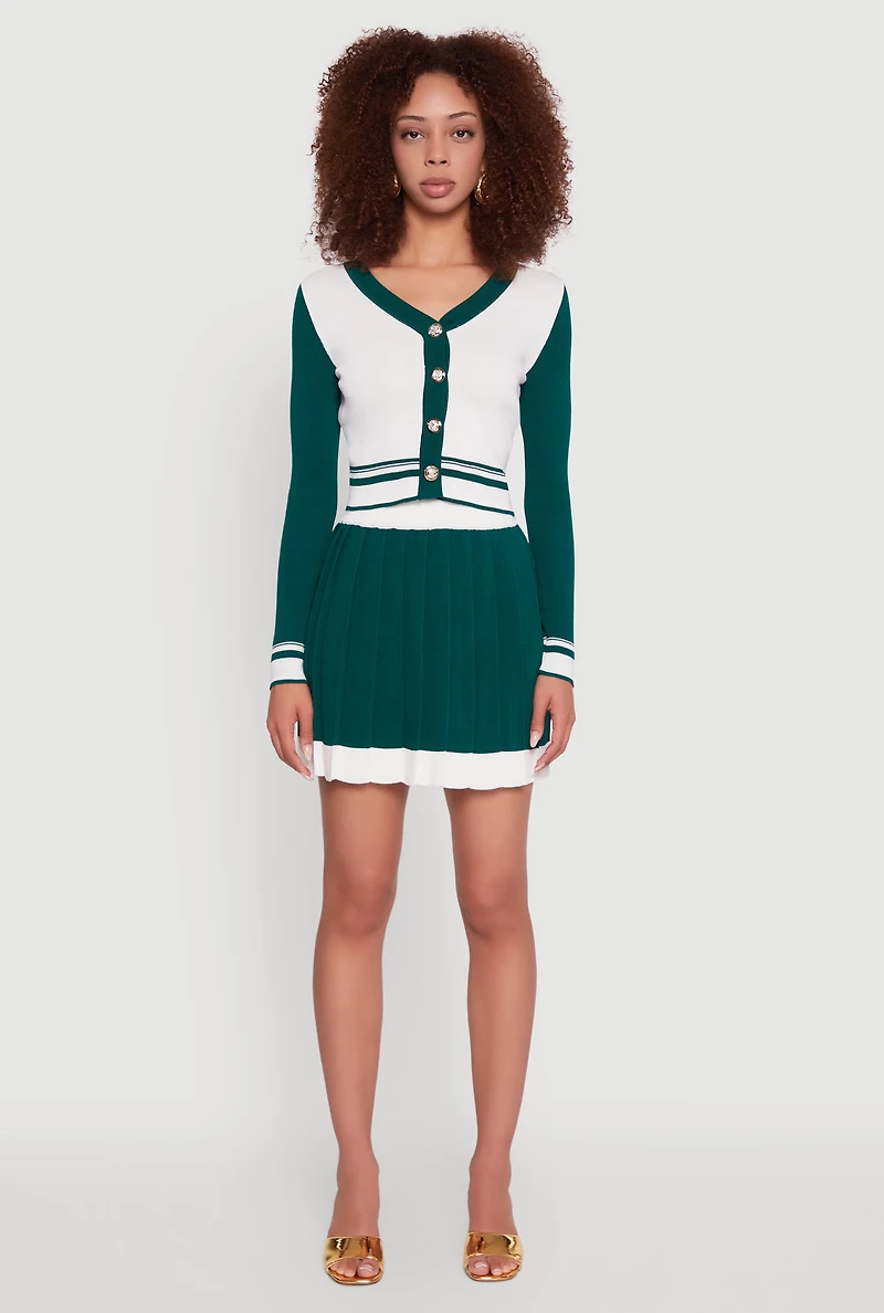 Womens Contrast Trim Pleated Midi Skirt,