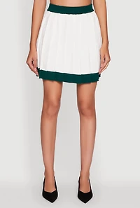 Womens Contrast Trim Pleated Midi Skirt, White,