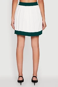 Womens Contrast Trim Pleated Midi Skirt, White,