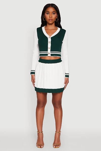 Womens Contrast Trim Pleated Midi Skirt, White,