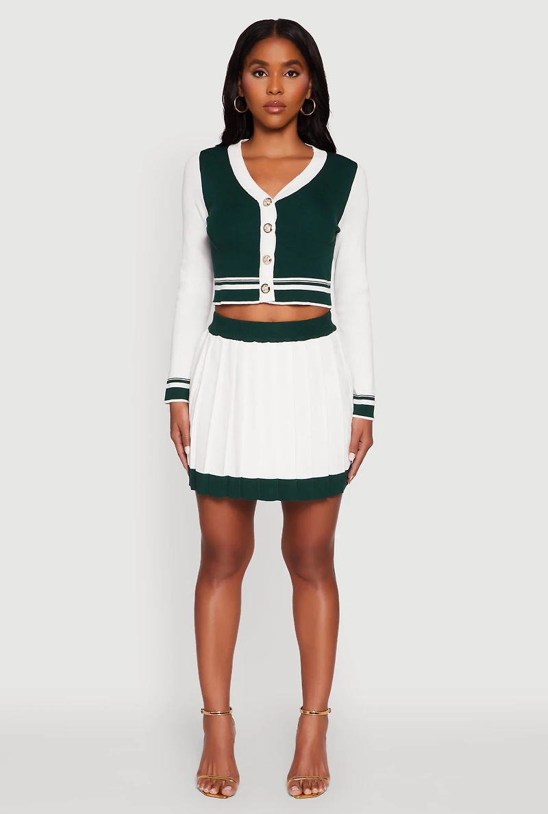 Contrast Trim Pleated Midi Skirt