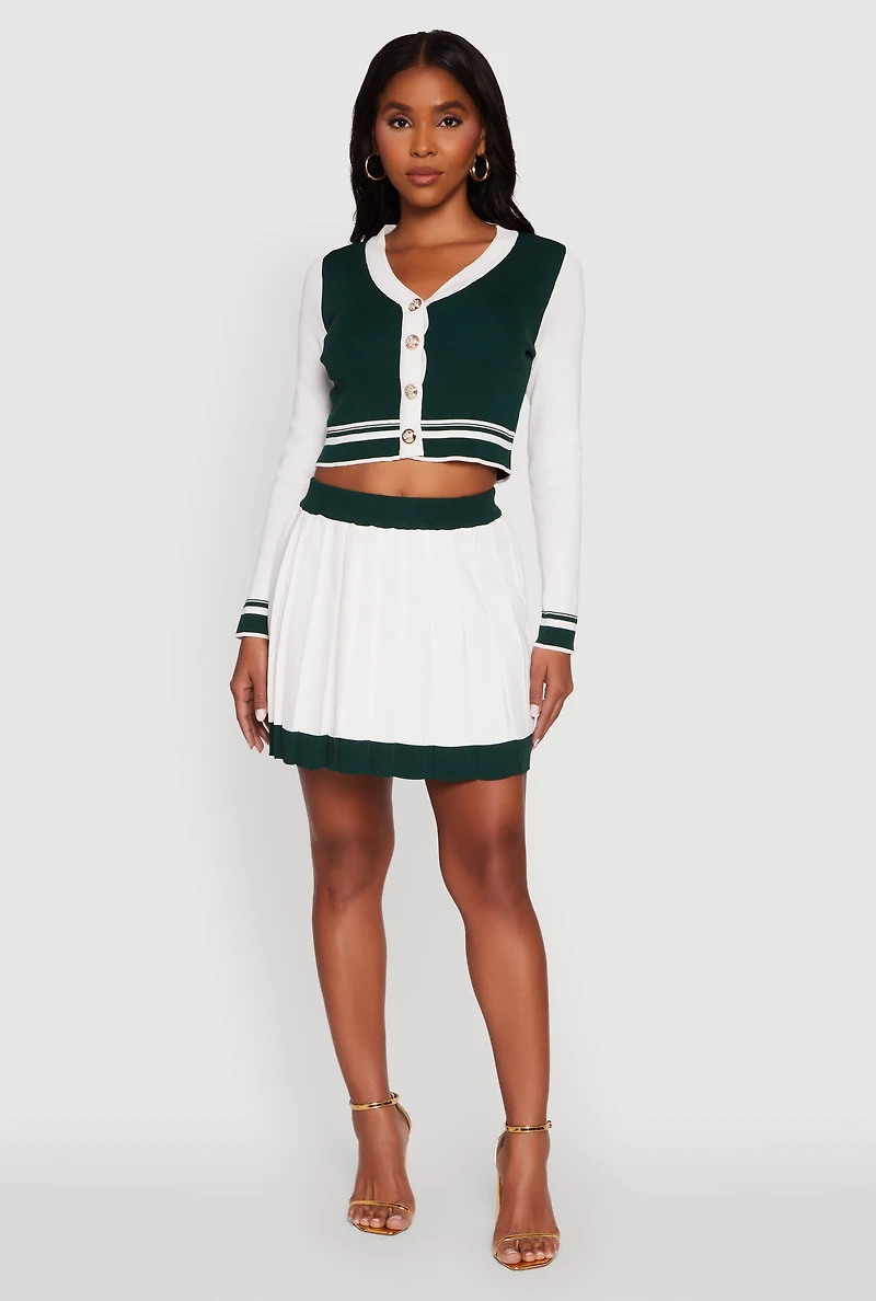 Womens Contrast Trim Pleated Midi Skirt, White,