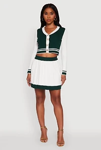 Womens Contrast Trim Pleated Midi Skirt, White,