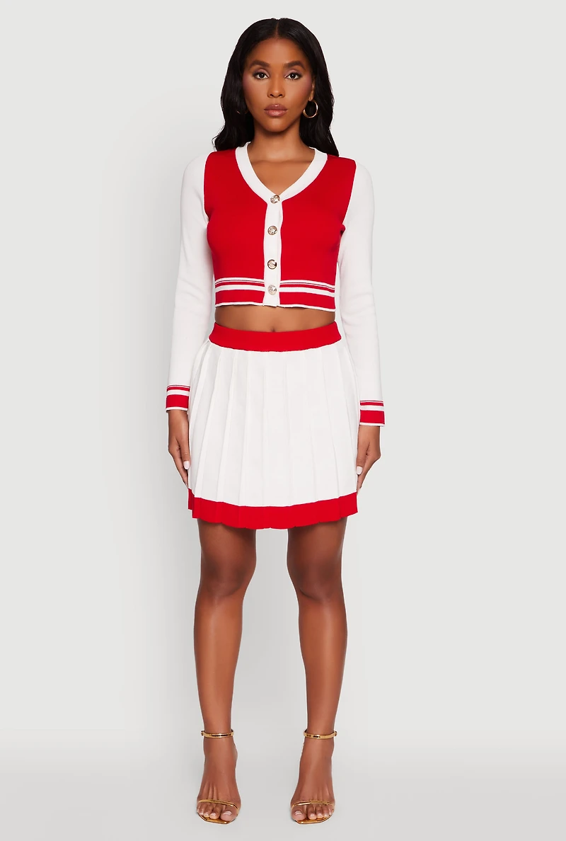 Contrast Trim Pleated Midi Skirt