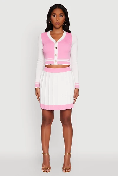 Womens Contrast Trim Pleated Midi Skirt, White,