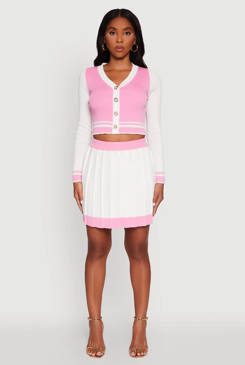 Contrast Trim Pleated Midi Skirt