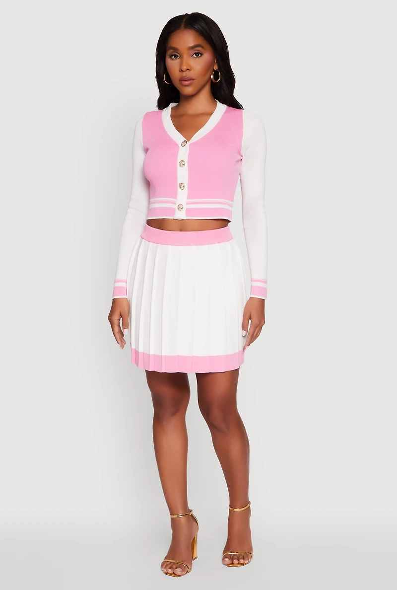 Womens Contrast Trim Pleated Midi Skirt, White,