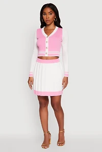 Womens Contrast Trim Pleated Midi Skirt, White,