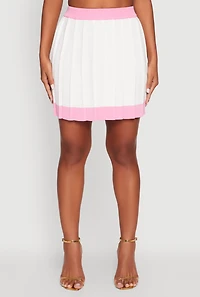 Womens Contrast Trim Pleated Midi Skirt, White,