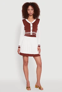 Womens Contrast Trim Pleated Midi Skirt, White,